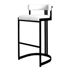 Ballantine Bar Stool In Matte Black White Leather