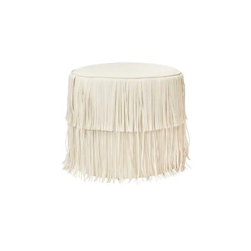 Chaser Ottoman In Ivory Leather