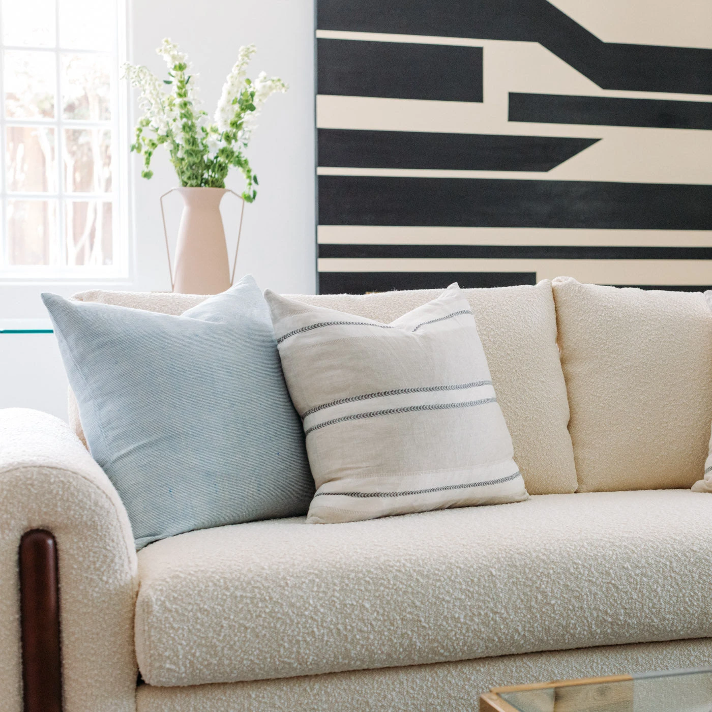 Dobby Natural & Black Stripe Linen Pillow 2 Dobby Natural & Black Stripe Linen Pillow - Image 2