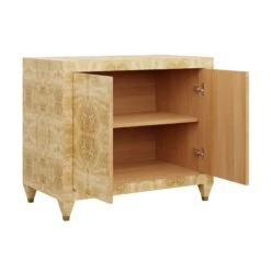 Custom Mallory Chest -Home Decorate Shop MalloryChest.NaturalMappaBurlDoorsOpen.01