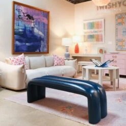 Maxwell Bench In Blue Leather -Home Decorate Shop MaxwellBenchinBlueLeather.06