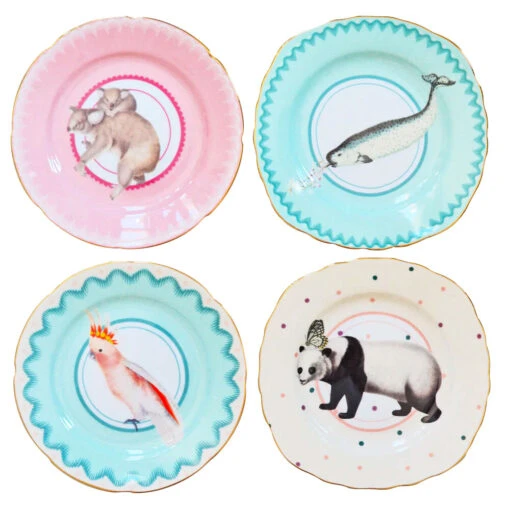 Set Of 4 Pretty Pastel Animal Cake Plates